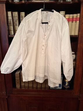 Free People White Gathered-Neck Blouse